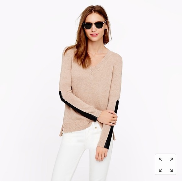J. Crew Sweaters - J.Crew Leather Panel V Neck Sweater Cashmere/Wool